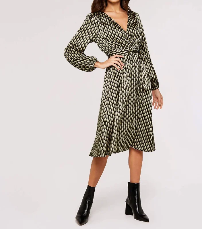 Lara Teardrop Faux Wrap Midi Dress In Khaki