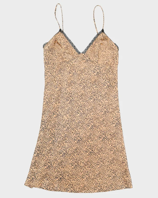 Vintage 1990s Gold and Black Animal Print Slip Dress - S