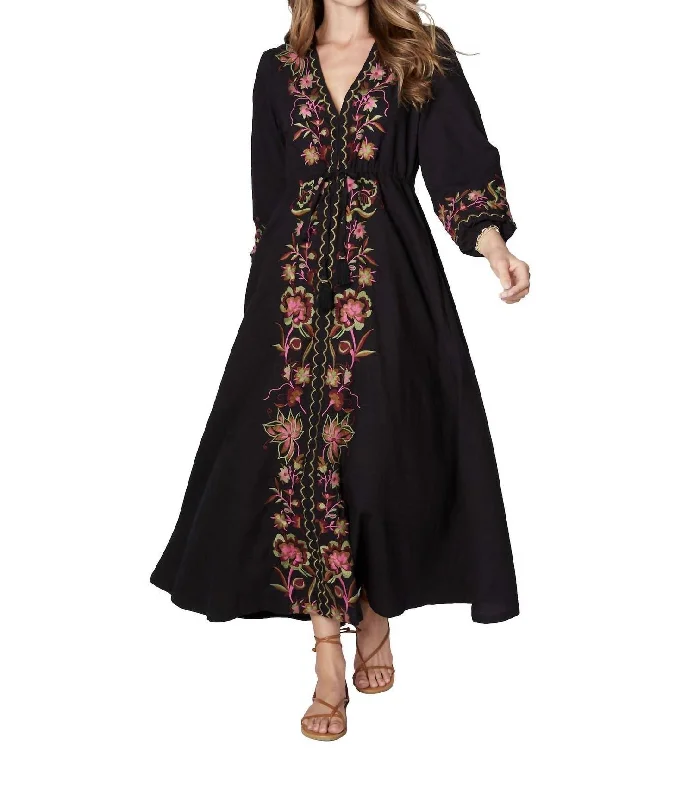 Floral Embroidered Maxi Dress In Black