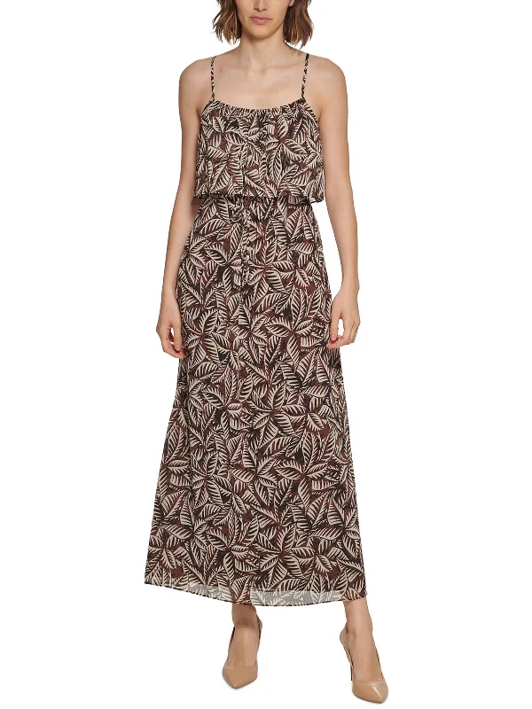 Womens Printed Maxi Fit & Flare Dress