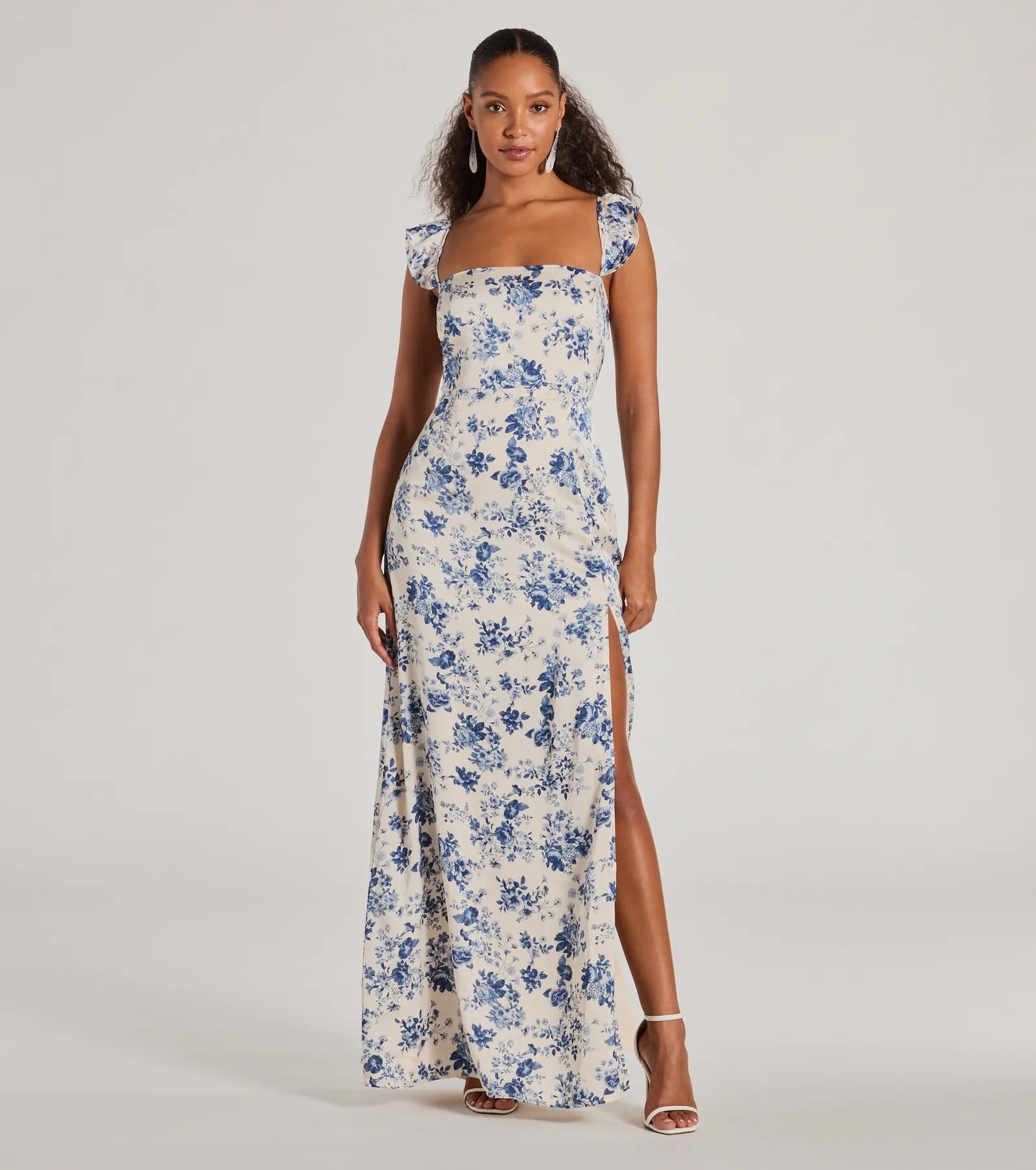 Corrie Lace-Up Floral Satin A-Line Formal Dress