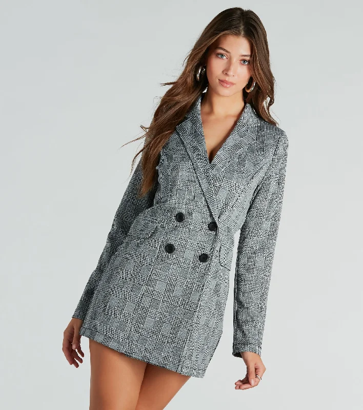 Things To Do Ponte Plaid Blazer Dress