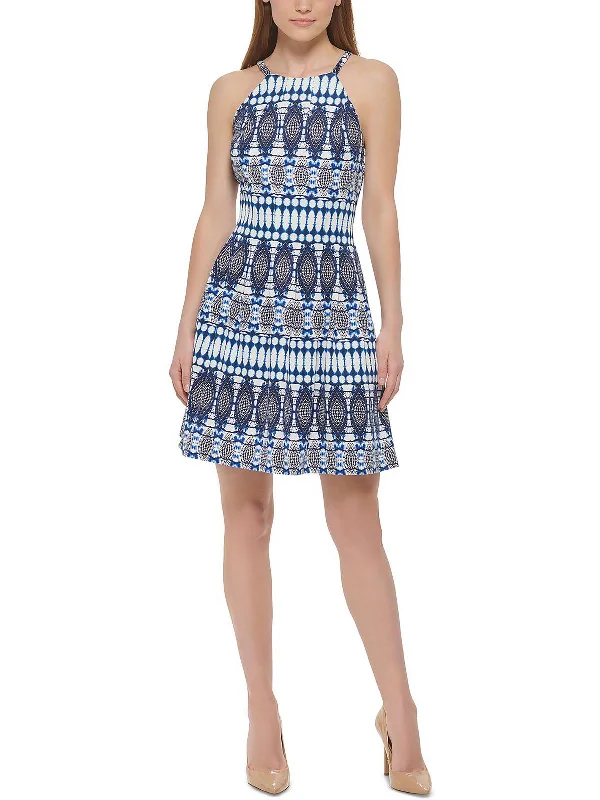 Womens Printed High Neck Fit & Flare Dress