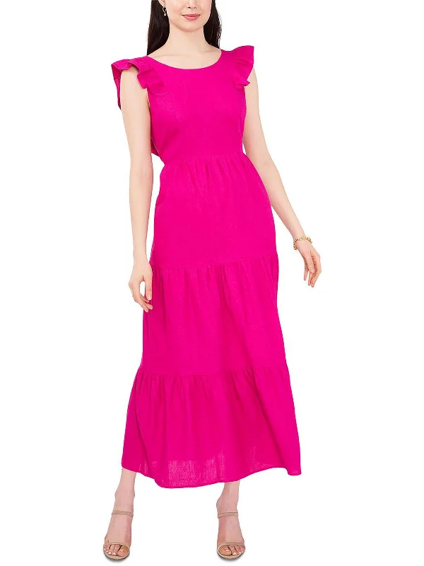 Womens Tiered Tea-Length Fit & Flare Dress