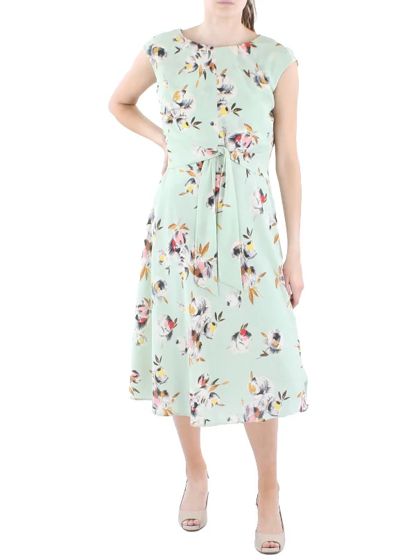 Womens Floral Print Midi Shift Dress