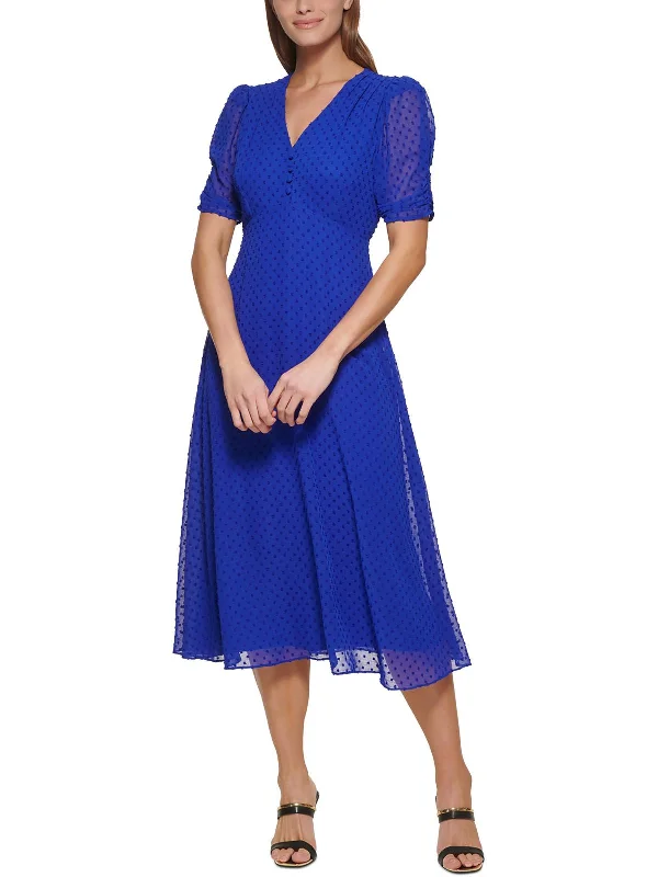 Womens Textured Midi Cocktail and Party Dress