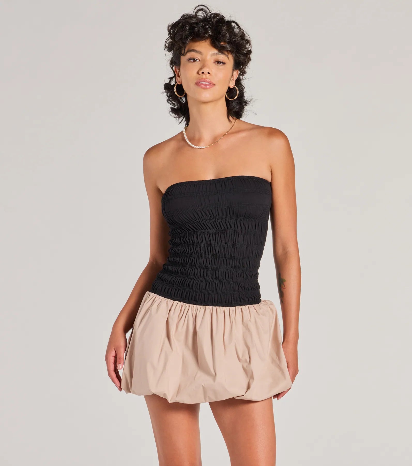 Always Yours Strapless Bubble Hem Mini Dress